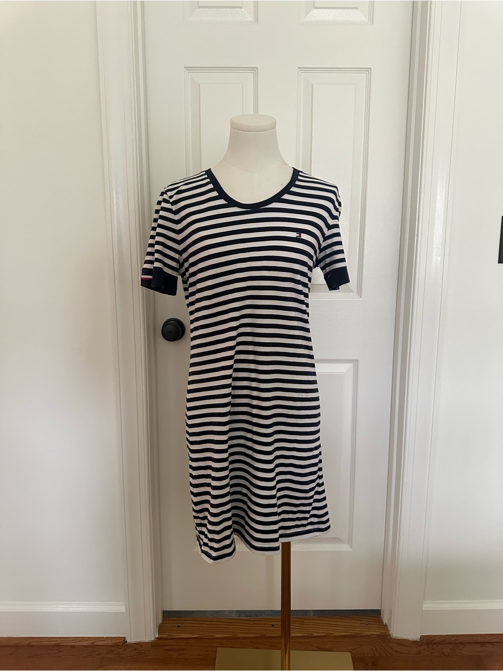 Tommy Hilfiger Navy and White Shirt Dress | Size XS